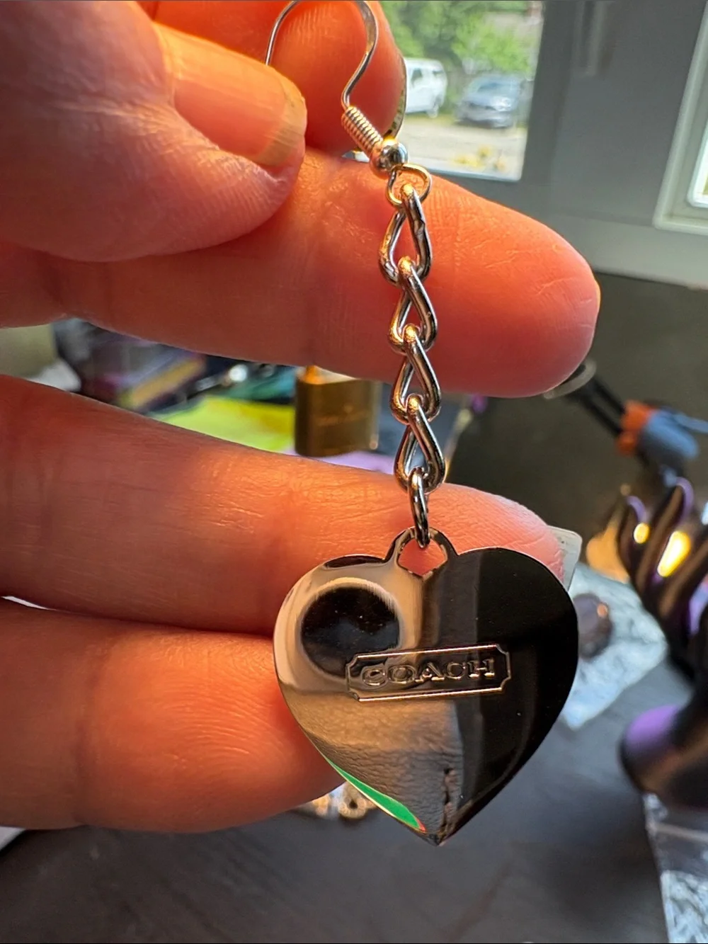 Coach Silver Crystal Heart Drop Earrings - Picture 3 of 4